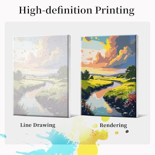 JOOZ Framed Paint by Numbers Kit for Adults, Sunset Landscape, 8x12 Inch