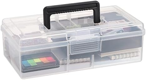JUXYES Clear Art Craft Supply Storage Bin Sewing Box With Handle Lid