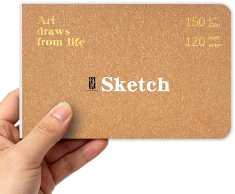 Hardcover Pocket Sketchbook, 3.5" x 5.4" Mini Small Travel Drawing Journal, 92lb/150gsm Heavyweight Paper, 120 Pages Blank Sketch Book for Adults Artists Mixed Media, Ideal Gift,Orange