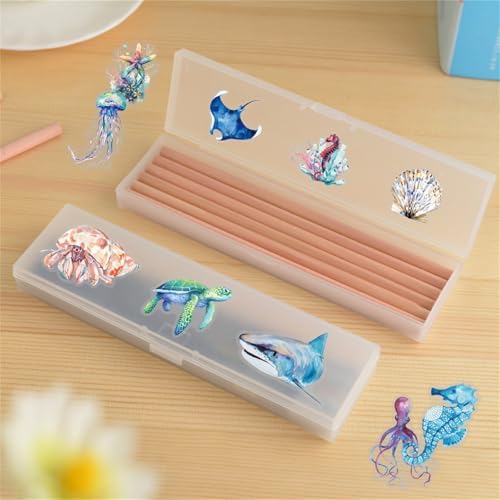 50pcs Ocean Animal Stickers for Laptop Water Bottles, Transparent PET Waterproof Adhesive Fish Decals Under The Sea Marine Life Sticker for Kids Birthday Party Scrapbook Phone (Blue)