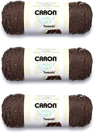 Caron Simply Soft Tweeds Yarn for Crocheting, Taupe, 3-Pack