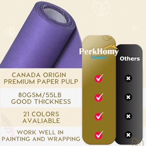 PerkHomy 36" x 2,400" (200') Purple Kraft Paper Roll for Craft Bulletin Board Paper Art Table Covering Crafting Gift Wrapping Bouquet Packing Parcel 80GSM 55LB (Purple, 36" x 200')