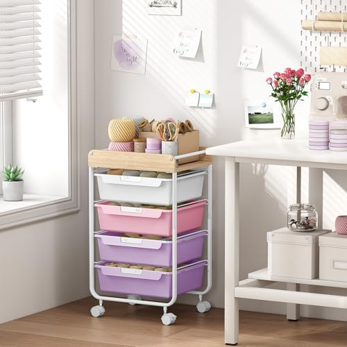 SYKIARIOL Rolling Storage Utility Cart with 4 Drawers,Art Cart,Purple
