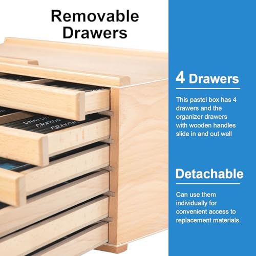 Falling in Art Wooden Pastel Storage Box With 6 Removable Drawers | Artist Supply Storage Box, Portable Organizer Box for Pencils, Markers, Brushes and Painting Tools