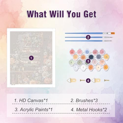 Amaieuin Books Paint by Number Adult,Canvas Paint by Numbers for Adults,Book Flowers Adult Paint by Numbers for Home Wall Art Decor 20x16in