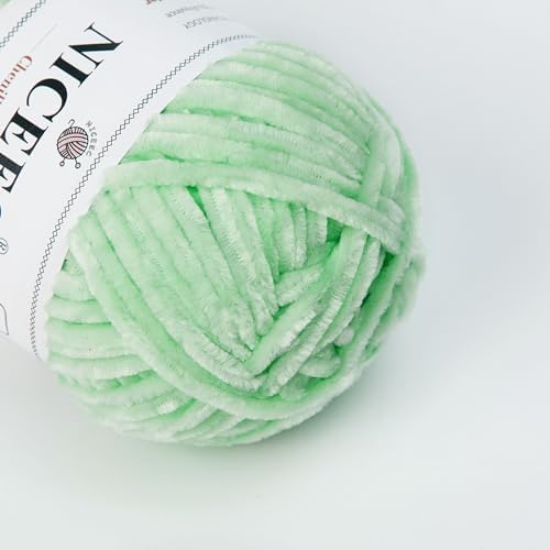 NICEEC 3 Skeins Soft Chenille Yarn 3 x85m (3X 93yds, 3X 50g)_Light Green