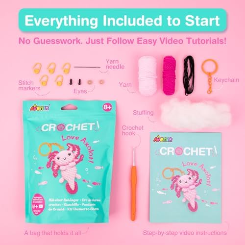 Avenir Crochet Kit for Beginners, Salamander Animal Keychain Craft Set