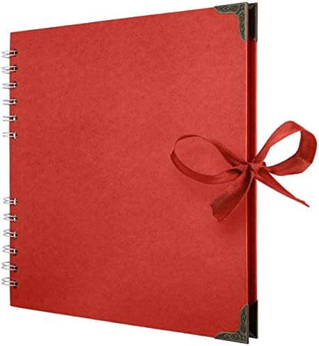Bstorify Square Scrapbook Photo Albums 8 x 8 Inch Red Thick Paper, Hardcover, Metal Corners, Ribbon Closure - Ideal for Your Scrapbooking Albums, Art & Craft Projects | Hardcover with Thick 200 GSM Kraft Paper, Ideal for Your Scrapbooking Albums, Art &...