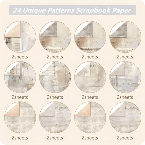 Vintage Scrapbook Paper 12 ×12 - 24Sheets Double-Sided Pattern Decorative Paper | Scrapbook Supplies & Card Making Supplies for DIY Crafts Art Journaling Photo Album Decor (Beige)