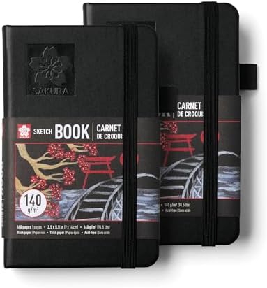 Sakura Sketchbook Pocket, Hardcover, 160 Pages, 3.5 x 5.5", Black, 2 Count