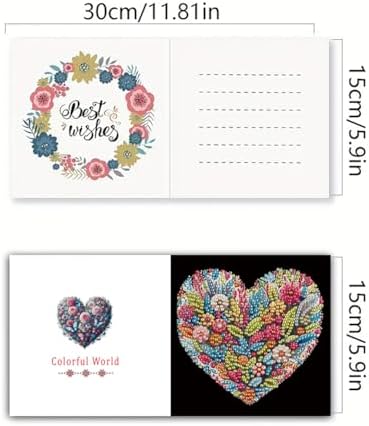 Diamond Art Cards with Envelopes–6PCS DIY Diamond Painting Greeting Cards Kit | Card Making Kit with Bling for Adults & Beginners | Birthday,Holiday & Thank You Cards (Heart Flower)