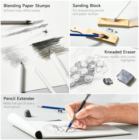Shuttle Art 103 PCS Drawing Kit, Professional Drawing Supplies with Sketch, Charcoal, Colored, Graphite, Pastel Pencils & Sticks, Complete Drawing Tools and Paper Pads in Zipper Case for Artists&Kids