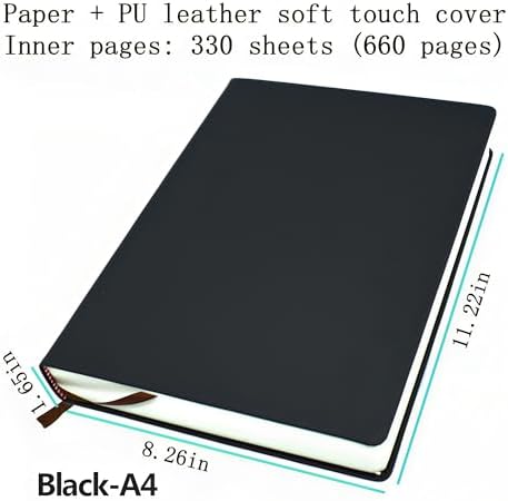 jooact Thick Sketchbook 660 Pages Notebook Soft Faux Leather Cover Journal 80GSM Paper Notepad Drawing Book Memo Writing Sketch Pad Diary Notebook