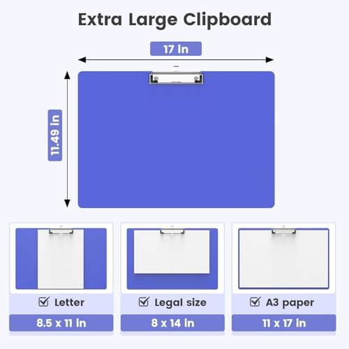 Extra Large 11x17 Clipboards, Plastic Blues Drawing Boards, Horizontal Clip Board, Landscape Layout. Suitable for Watercolor, Sketching, Painting. Art & Drafting Supply