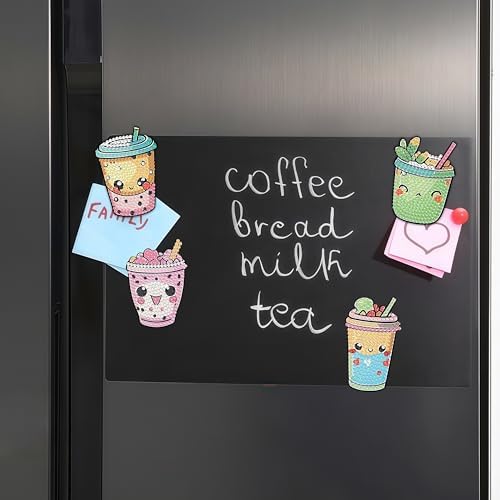 Bulerrylulu 9 Pcs Milk Tea Diamond Painting Magnets Kits Fridge Magnet Stickers Diamond Art Painting Keychains Gem Painting kit for Beginners Adults DIY Art Craft Gifts Home Decors