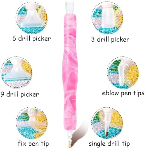 RaySoar Diamond Painting Art Drilling Dot Pen with Tips Nibs Placers Tool Accessories for Adults, Gem Rhinestone Picker Stylus Lt Pink