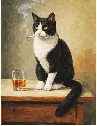 Cat Diamond Art Kits for Adults, Whiskey Round Diamond Painting 12x16 Inch