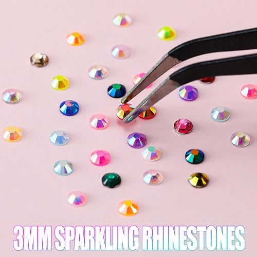9000Pcs Resin Jelly Rhinestones for Bedazzling 12 Colors 3mm Flatback Cool Tones Gems for Diamond Art, Bedazzler Kit with Tools Perfect for Nail Art Crafting Clothing