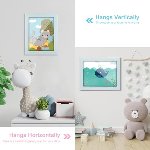 [2-Pack] Kids Art Frames, 8.5x11 Front Opening Kids Artwork Frames Changeable, Light Green Artwork Display Storage Frame for Wall, Holds 50 Pcs, for 3D Picture, Crafts, Children Drawing, Hanging Art,