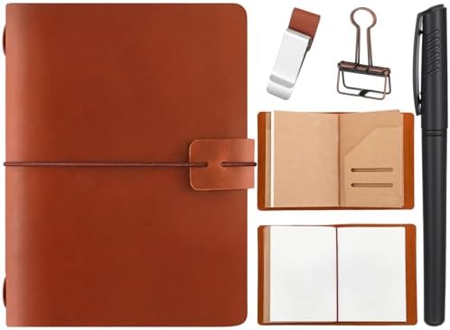 Thenshop Leather Travel Notebook 3 Inserts,Brown,Passport Size