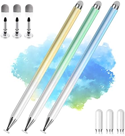 Stylus Pens for Touch Screens, 2 in 1 High Precision Universal Stylus Pen for iPad Compatible with Apple, iPhone, iPad, Android, Samsung Tablets, Phones, 3 Pack-Blue, Green, Yellow