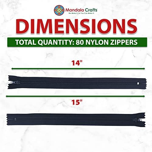 Mandala Crafts 80 PCs Assorted Closed-End 14 Inch Nylon Zippers for Sewing