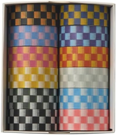 12 Rolls Grid Washi Tape Set Plaid Arts Adhesive Tapes Basic Patterns Decorative Masking Tape Sets for Craft, Kids, Scrapbook, DIY, Gift Wrapping (Style Two)
