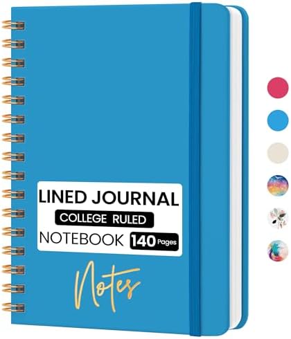 Lined Spiral Journal Notebook, A5 College Ruled Notebook for Note-Taking
