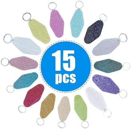 Glitter Acrylic Motel Keychains Bulk,Colorful Diamond Shaped Keychain Tags with Rings Blank Plastic Keychain for DIY