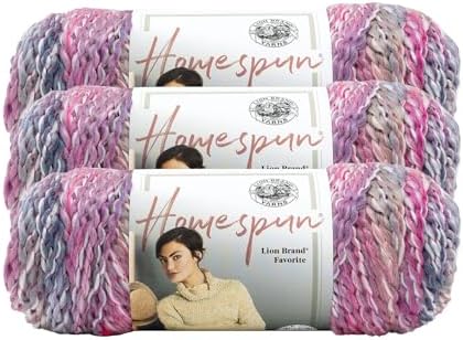 Lion Brand Yarn, Homespun Bulky Crochet Yarn, Mixed Berries, Purple, 3 Pack