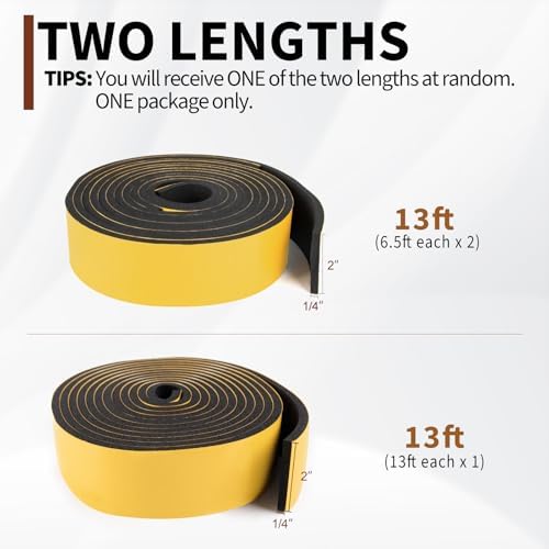 Yotache High Density Adhesive Foam Seal Tape 2" W X 1/4" T, Total 13 Ft