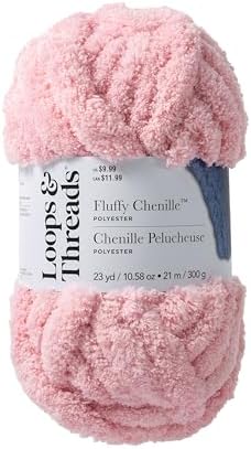Loops & Threads Fluffy Chenille Yarn - Yarn for Knitting, Crochet, Weaving, and Arts & Crafts - Pink, Polyester, 10.58 oz