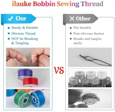 ilauke 210 pcs Bobbins Sewing Thread, 36 Colors Class15 Prewound Bobbins