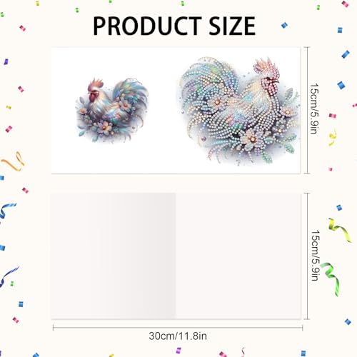 AiYuanzsh Set of 6 Animal Diamond Painting Greeting Cards - Rooster, Turtle, Elephant, Horse, and Fox Designs 5D DIY Craft Kits with Colorful Rhinestones Diamond, Perfect for Birthday and Anniversary