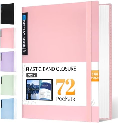 Sooez Art Portfolio 9"x12", 72 Pockets Large Portfolio Folder Display