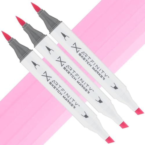 Artfinity Sketch Markers - Set of 3 - Pure Pink RV2-15, Vibrant, Professional, Dye-Based Alcohol Markers for Artists, Drawing, Travel, & More