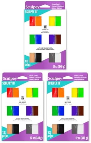 Sculpey Oven-Bake Clay, Sculpey III Classic Assortment, 12 Bars/Set, 3 Sets | Polymer Clay, 12 Colors, 1 oz. Bars, Perfect for Jewelry, Home Decor, and General Crafting, Class Pack, 36 Bars of Clay Total