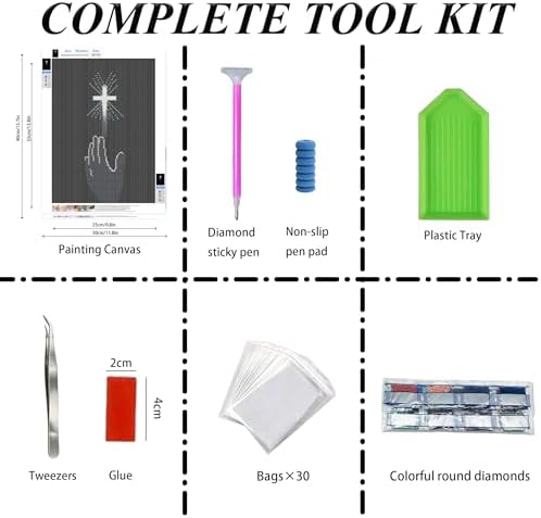EOPLK 5D Christian Diamond Painting Kits for Adults, Cross Diamond Art Kit for Beginners, Full Drill Round Gem Painting by Numbers for Home Wall Decor Gift, 12x16 inch