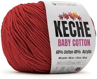 Keche Baby Cotton, 60% Cotton 40% Acrylic Yarn, Soft Cotton Yarn for Crochet and Knitting, Amigurumi Yarn 1 Skein/Ball 1.76 Oz (50g) / 180 Yrds (165m) - Red