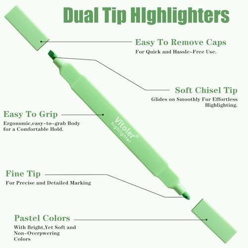 Vitoler Highlighters, 8pcs Chisel & Fine Tips Aesthetic Highlighters