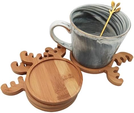 4PCS Mosaic Bamboo Coasters for Crafts, Blank Base Trays, Drinking Cup Coaster, Plant Coaster, Art Plate,DIY Mosaic Supplies (Deer)