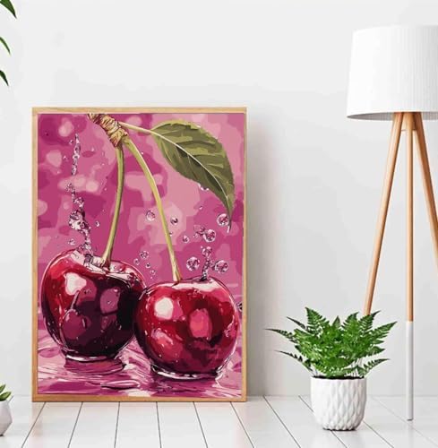 AIBOERL Diamond Art Kits for Adults,Cherry Diamond Painting Wall Decor | Round Drill Cherry Diamond Painting for Beginners DIY Rhinestone 5D Diamond dots(Gemstone Craft)Wall Art Gift 12x16IN
