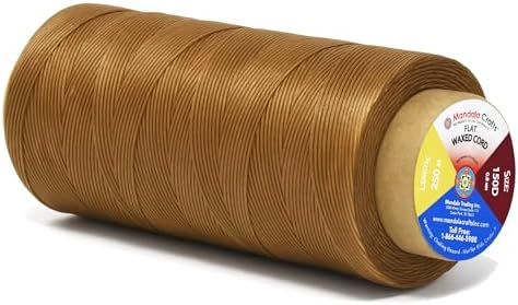 Mandala Crafts 150D 0.8mm Tan Flat Waxed Thread for Leather Sewing