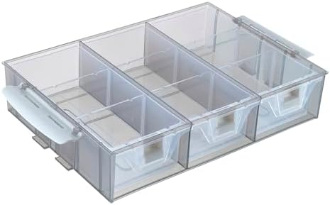 MyGift Single Stackable Tray, Add-on for 11 Inch Smoke Gray Transparent Arts & Crafts Storage Box, 9 Compartment Sewing Supplies Organizer with 3 Drawers and Removable Dividers