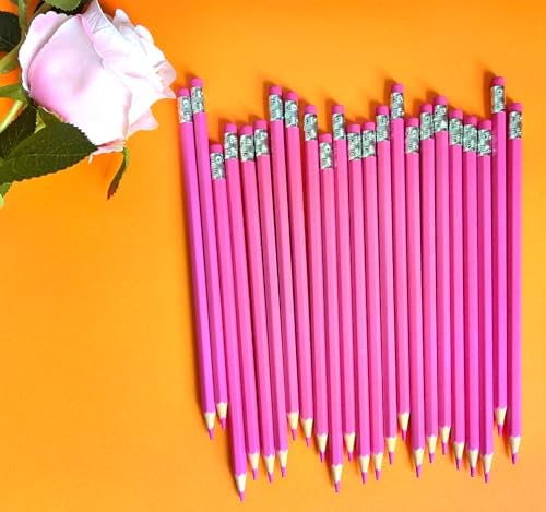 Adhere 25pcs Checking Pencils Erasable colored Pencils Pre-Sharpened #2 HB,for Checking Tests Grading,Map Coloring, editing Office Favors,including a Free sharpener. (Pink)