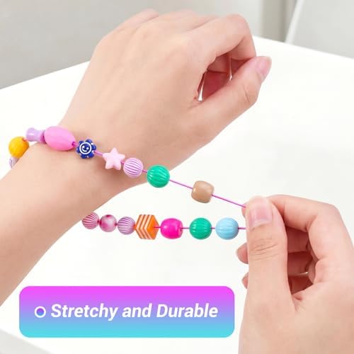 Stretchy Bracelet String Kit with Scissors & Beading Needle, 2 Rolls Elastic String for DIY Crafts, 1mm Stretchy Cord for Jewelry Making Sewing Necklace Beading, 330FT, (White, Rainbow)