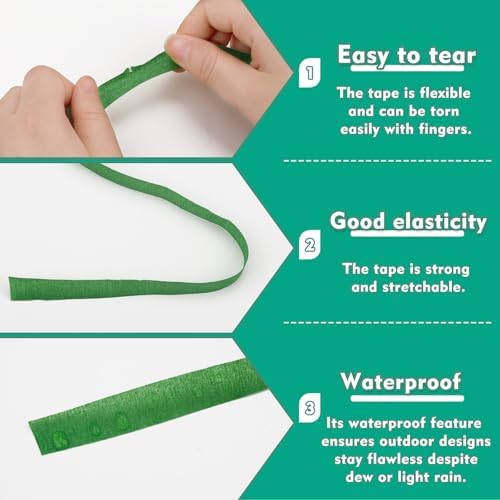 Floral Tape, 1/2inch Dark Green Flower Tape for Bouquet Floral