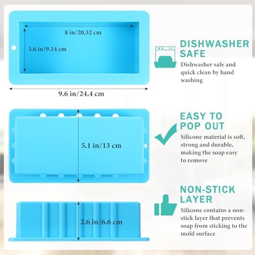 Domensi 3 Pcs Large Soap Molds 9.6 x 5.1 x 2.6 Inches Silicone Ice Block Mold Rectangle DIY Handmade Loaf Molds for Soap Making Craft Baking Chocolate Muffin Candle, 3 Colors