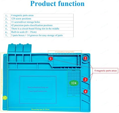 WWZMDiB Heat Resistant 932°F Silicone Magnetic Soldering Work Mat（S-160【17.8 x 11.8” / 45 x 30cm】）