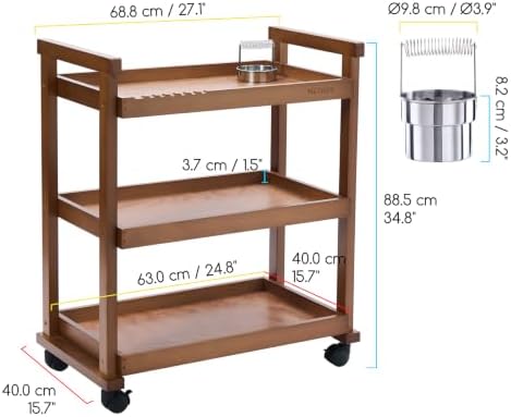 MEEDEN Rolling Art Supply Cart: Solid Beech Wood 3-Tier Storage Trolley